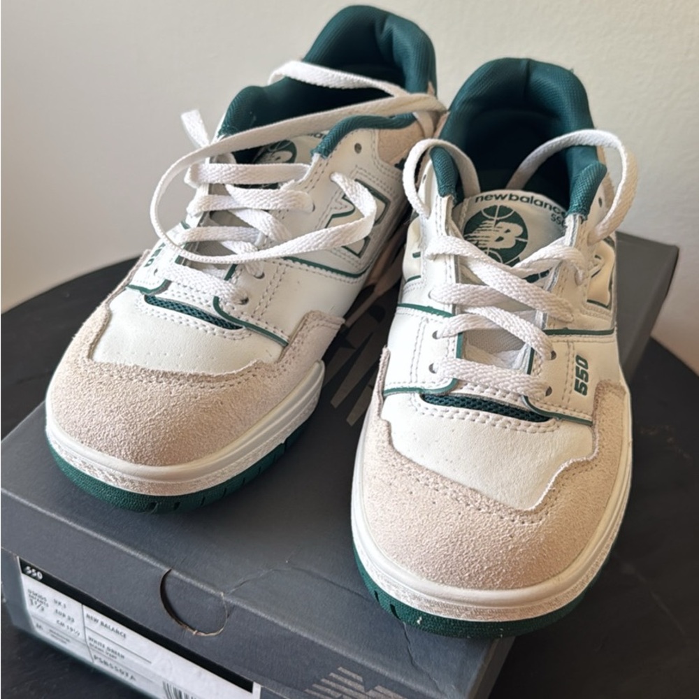 New Balance Kids' White and Teal Sneakers